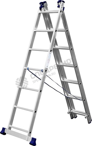 Фотография Лестница 38833-07 СИБИН универсальная, трехсекционная со стабилизатором, 7 ступеней