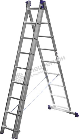 Фотография Лестница 38833-09 СИБИН универсальная, трехсекционная со стабилизатором, 9 ступеней