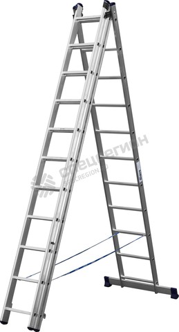 Фотография Лестница трехсекционная алюминиевая СИБИН 3 x 11 ступеней со стабилизатором