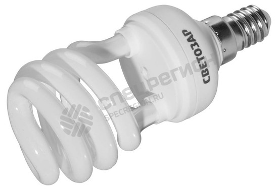 Фотография Энергосберегающая лампа СВЕТОЗАР "КОМПАКТ" спираль,цоколь E14(миньон),Т2,яркий белый свет(4000 К), 8