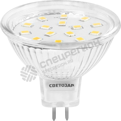 Фотография Лампа СВЕТОЗАР светодиодная "LED technology", цоколь GU5.3, теплый белый свет (3000К), 220В, 3Вт (25