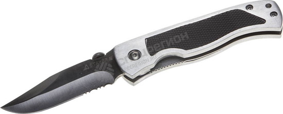 Фотография Нож 47617_z01 STAYER складной, металлический корпус с резиновыми накладками, серрейторная заточка, б