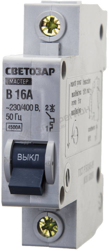 Фотография Выключатель 49050-16-B СВЕТОЗАР автоматический, 1-полюсный, "B" (тип расцепления), 16 A, 230 / 400 В