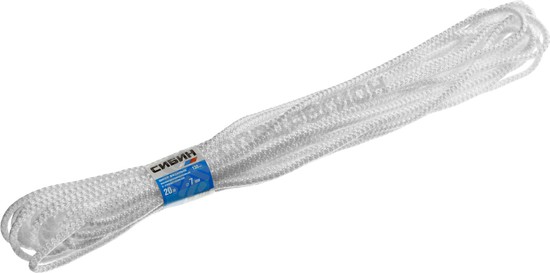 Фотография Шнур вязаный полипропиленовый СИБИН с сердечником, белый, длина 20 метров, диаметр 7 мм 50257