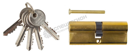 Фотография Механизм ЗУБР "МАСТЕР" цилиндровый, тип "ключ-ключ", цвет латунь, 5-PIN, 80мм 52101-80-1