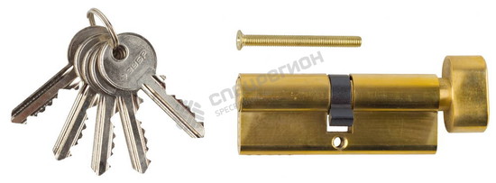 Фотография Механизм ЗУБР "МАСТЕР" цилиндровый, тип "ключ-защелка", цвет латунь, 5-PIN, 80мм 52103-80-1