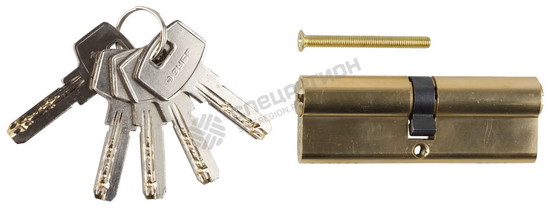 Фотография Механизм ЗУБР "ЭКСПЕРТ"цилиндровый, повышенной защищенности, тип "ключ-ключ", цвет латунь, 6-PIN, 90