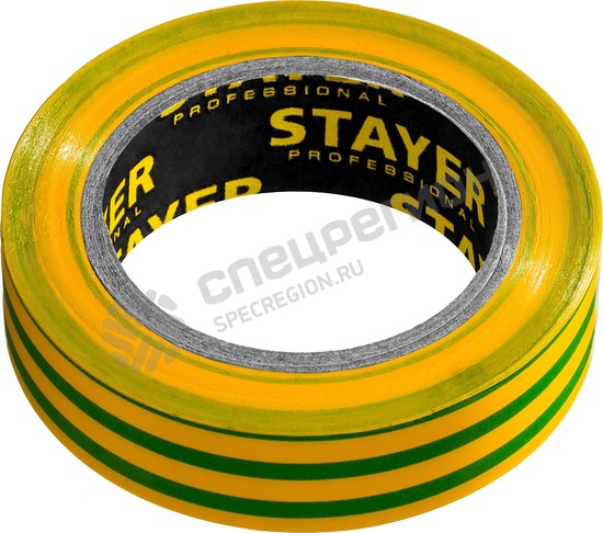Фотография Изолента ПВХ, STAYER 12291-S Protect-10 не поддерживает горение, 10м (0,13х15 мм), желто-зеленая