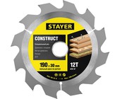 Диск пильный Stayer 3683-190-30-12 "Construct line" для древесины с гвоздями, 190x30, 12Т