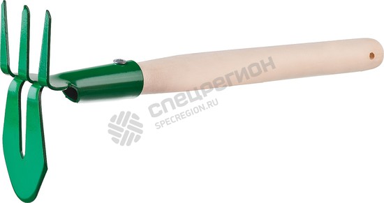 Фотография Мотыга-рыхлитель, 39625 РОСТОК 39625, с деревянной ручкой, "лепесток+3 зуба" прямая, 155x70x425мм