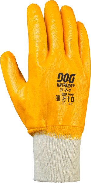 Фотография Перчатки DOG Нитролл 1.0мм желтые РП (манж.полн.покр)