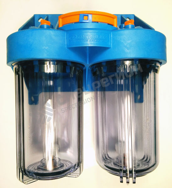 Фотография Корпус для картриджного фильтра Джилекс BIG CLEAR 10" 1МС 10"Т2 двухступенчатый с торцевым подкл.