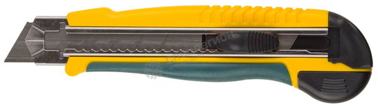 Фотография Нож KRAFTOOL "EXPERT" с сегментирован лезвием, двухкомпонент корпус, автостоп, допфиксатор, кассета 