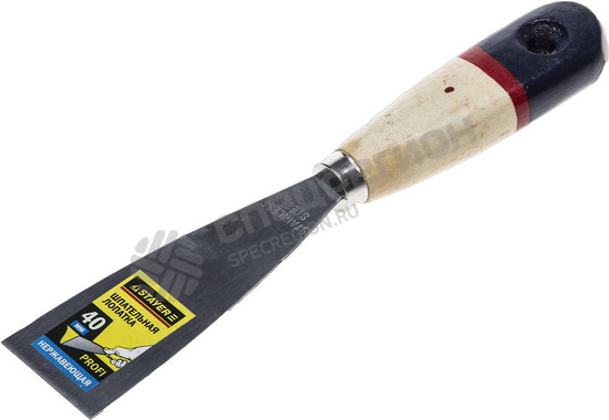 Фотография Шпательная 10012-040 лопатка STAYER "PROFI" c нержавеющим полотном, деревянная ручка, 40мм