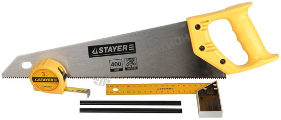 Фотография Набор 15084-H5 STAYER "STANDARD" для столярных работ: ножовка по дереву 400 мм, угольник 200 мм, рул