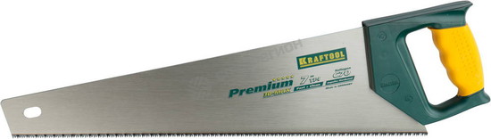 Фотография Ножовка KRAFTOOL "PRO" "PREMIUM",3-х гранный,закал зуб,двухкомп пласт ручка,для столяр плит и дерев 