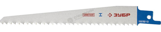 Фотография Полотно 155702-13 ЗУБР S611DF для сабельной эл. ножовки Bi-Metall, дерево с гвоздями, ДСП, металл,