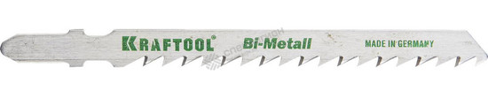 Фотография Пилки 159520-4 KRAFTOOL для эл/лобзика, Bi-Metall, по дереву, фанере, быстрый рез, EU-хвост., шаг 4м