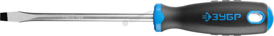 Фотография Отвертка ЗУБР "ПРОФИ" хромованадиевая сталь, двухкомпонентная рукоятка, магнит наконечник, SL8,0x150