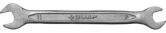 Фотография Ключ ЗУБР "МАСТЕР" гаечный рожковый, Cr-V сталь, хромированный, 9х11мм 27010-09-11