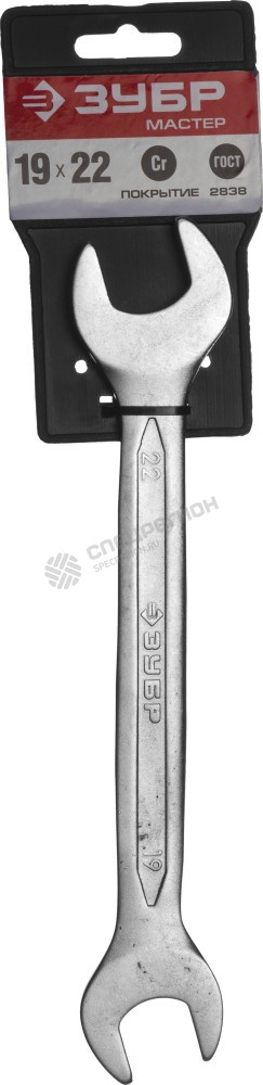 Фотография Ключ ЗУБР "МАСТЕР" гаечный рожковый, Cr-V сталь, хромированный, 19х22мм 27010-19-22