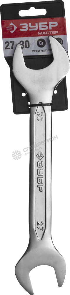 Фотография Ключ ЗУБР "МАСТЕР" гаечный рожковый, Cr-V сталь, хромированный, 27х30мм 27010-27-30