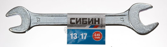 Фотография Ключ рожковый гаечный СИБИН, белый цинк, 13х17мм 27014-13-17
