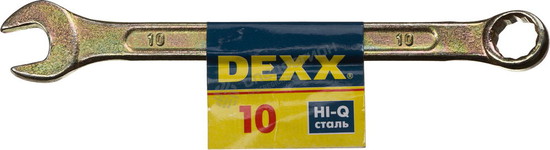 Фотография Ключ комбинированный гаечный DEXX, желтый цинк, 10 мм 27017-10