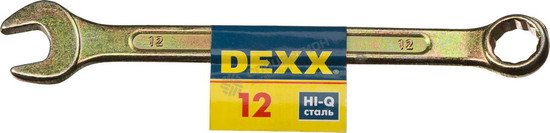 Фотография Ключ комбинированный гаечный DEXX, желтый цинк, 12 мм 27017-12