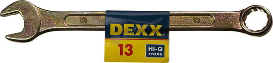 Фотография Ключ комбинированный гаечный DEXX, желтый цинк, 13 мм 27017-13