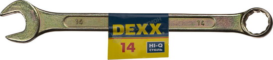 Фотография Ключ комбинированный гаечный DEXX, желтый цинк, 14 мм 27017-14