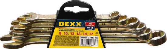 Фотография Набор DEXX: Ключи комбинированные гаечные, желтый цинк, 8-17мм, 6шт 27017-H6