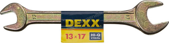 Фотография Ключ рожковый гаечный DEXX, желтый цинк, 13х17мм 27018-13-17