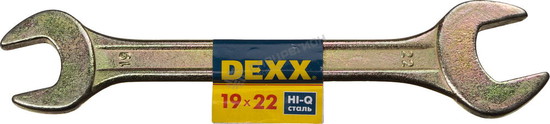 Фотография Ключ рожковый гаечный DEXX, желтый цинк, 19х22мм 27018-19-22