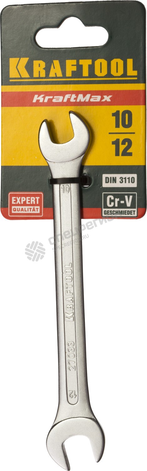 Фотография Ключ KRAFTOOL "EXPERT" гаечный рожковый, Cr-V сталь, хромированный, 10х12мм 27033-10-12