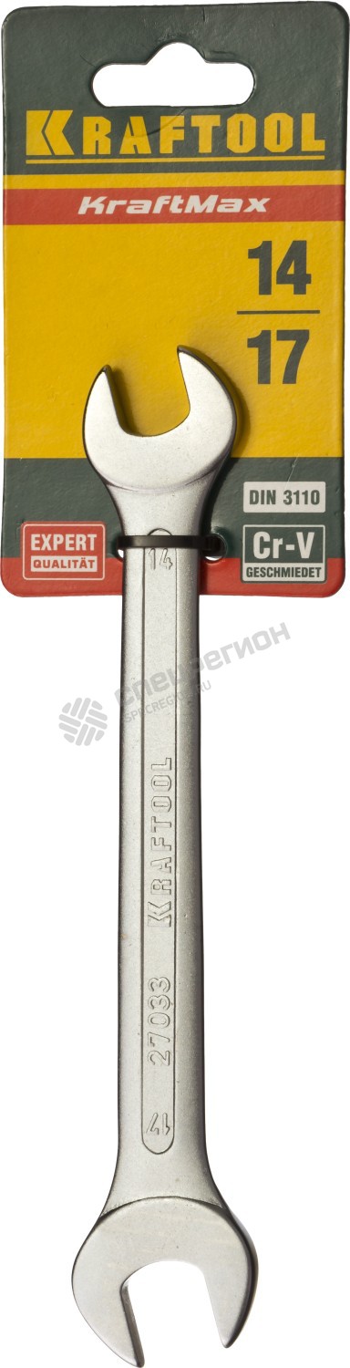 Фотография Ключ KRAFTOOL "EXPERT" гаечный рожковый, Cr-V сталь, хромированный, 14х17мм 27033-14-17