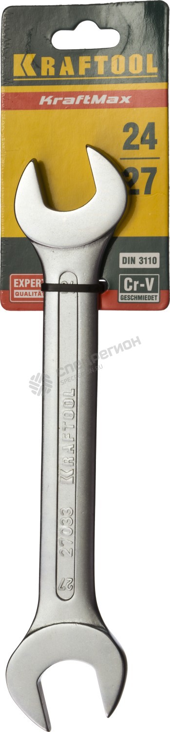 Фотография Ключ KRAFTOOL "EXPERT" гаечный рожковый, Cr-V сталь, хромированный, 24х27мм 27033-24-27