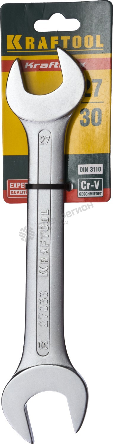 Фотография Ключ KRAFTOOL "EXPERT" гаечный рожковый, Cr-V сталь, хромированный, 27х30мм 27033-27-30