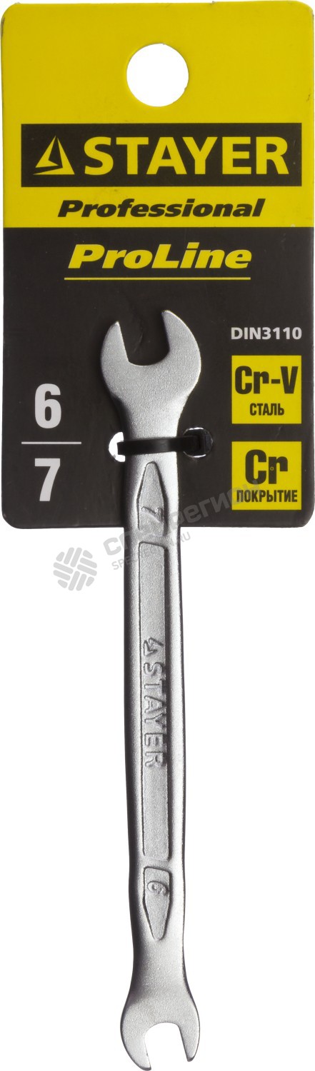 Фотография Ключ STAYER "PROFI"" гаечный рожковый, Cr-V сталь, хромированный, 6х7мм 27035-06-07