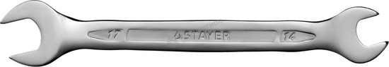 Фотография Ключ STAYER "PROFI"" гаечный рожковый, Cr-V сталь, хромированный, 14х17мм 27035-14-17