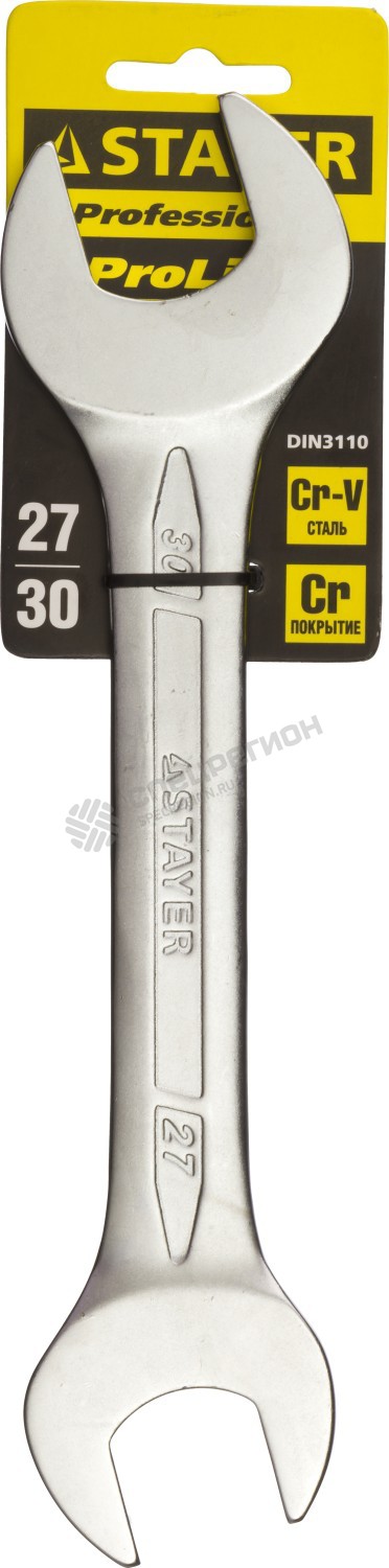 Фотография Ключ STAYER "PROFI"" гаечный рожковый, Cr-V сталь, хромированный, 27х30мм 27035-27-30