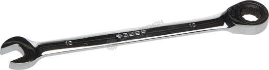 Фотография Ключ 27074-10 ЗУБР "ПРОФИ" гаечный комбинированный трещоточный, Cr-V сталь, хромированный, 10мм