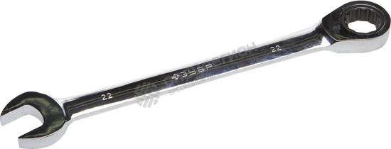 Фотография Ключ 27074-22 ЗУБР "ПРОФИ" гаечный комбинированный трещоточный, Cr-V сталь, хромированный, 22мм