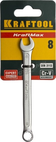 Фотография Ключ 27079-08 комбинированный KRAFTOOL , Cr-V, хромированное покрытие, 8х129мм