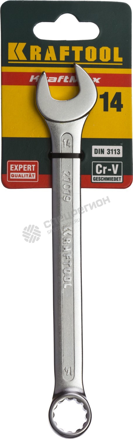 Фотография Ключ 27079-14 комбинированный KRAFTOOL , Cr-V, хромированное покрытие, 14х189мм
