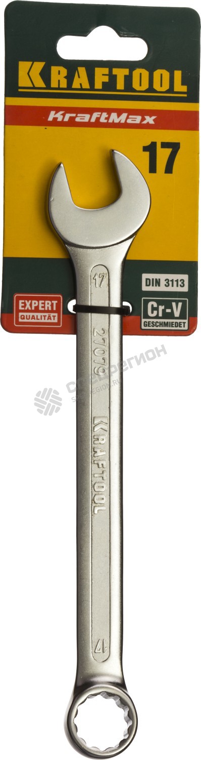 Фотография Ключ 27079-17 комбинированный KRAFTOOL , Cr-V, хромированное покрытие, 17х219мм