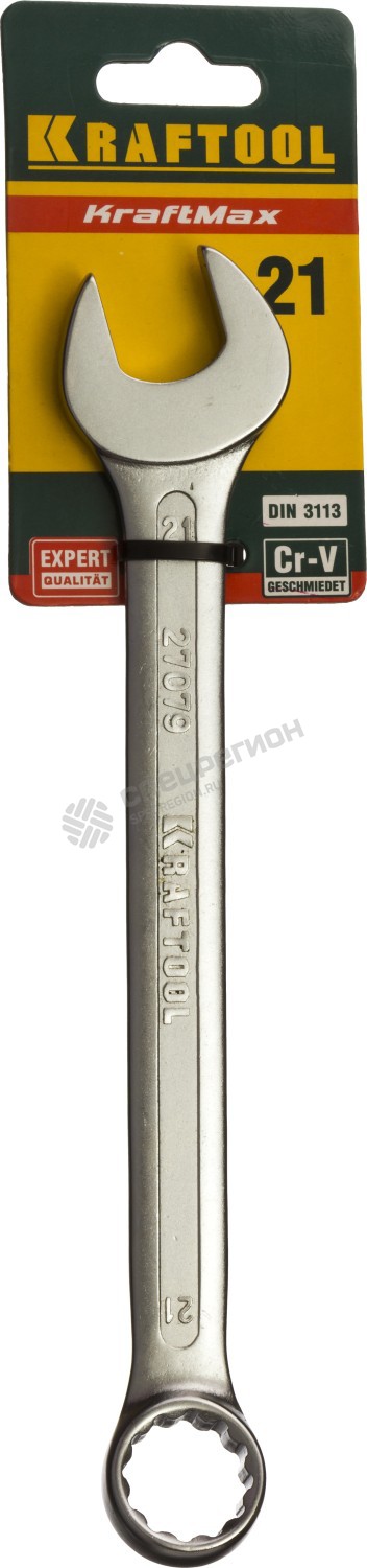 Фотография Ключ 27079-21 комбинированный KRAFTOOL , Cr-V, хромированное покрытие, 21х259мм