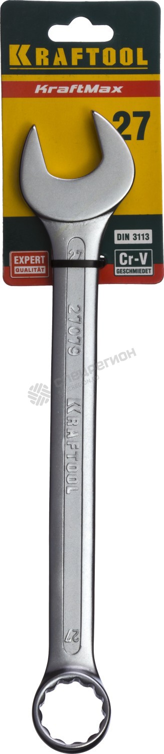Фотография Ключ 27079-27 комбинированный KRAFTOOL , Cr-V, хромированное покрытие, 27х319мм