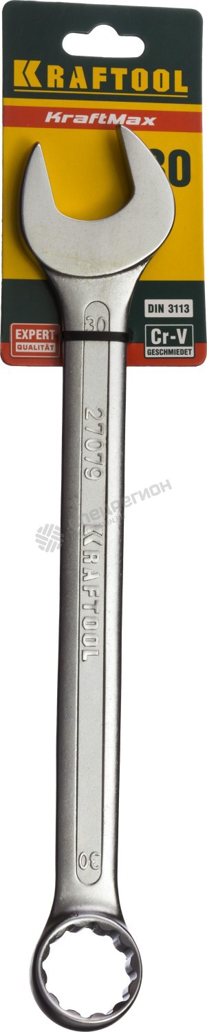 Фотография Ключ 27079-30 комбинированный KRAFTOOL , Cr-V, хромированное покрытие, 30х349мм