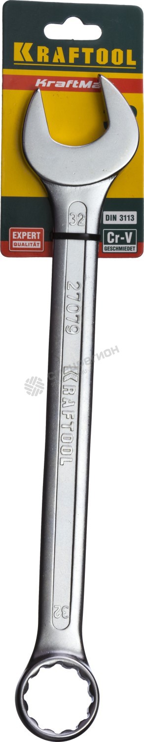 Фотография Ключ 27079-32 комбинированный KRAFTOOL , Cr-V, хромированное покрытие, 32х369мм